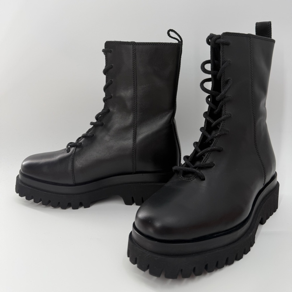 Cos Leather Lace Up Chunky Military Style Black Boots